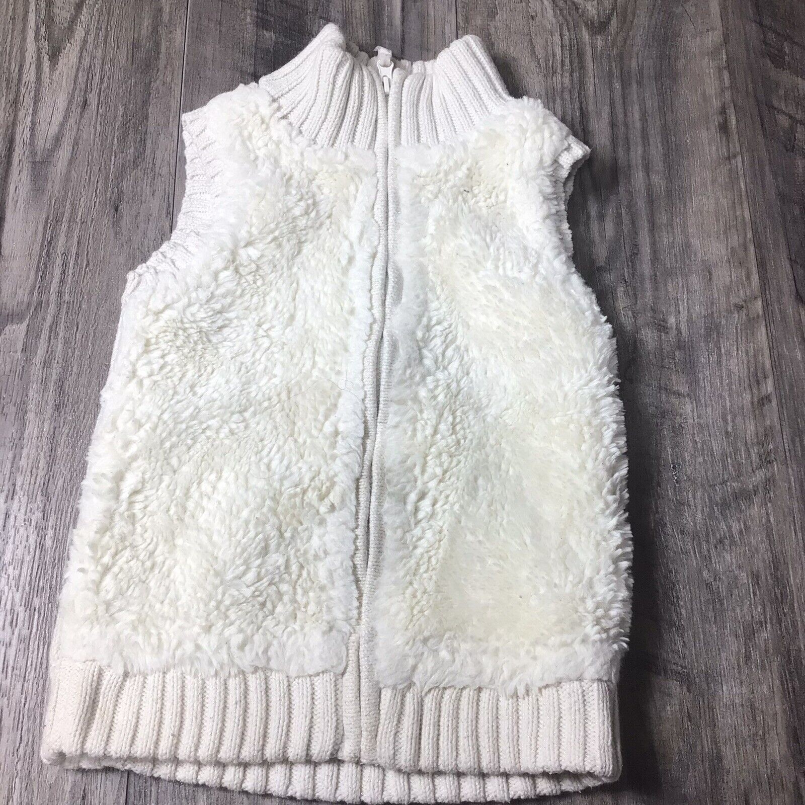 Rachel Zoe Girls White Faux Fur/ Sweater Zip Front Vest Medium 7/8